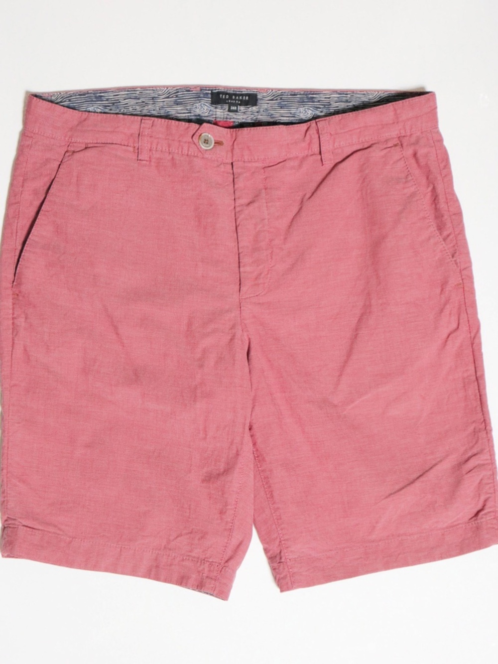 TED BAKER LONDON Men's 34R Light Red Flat Front Casual Chino Shorts 100% Cotton
